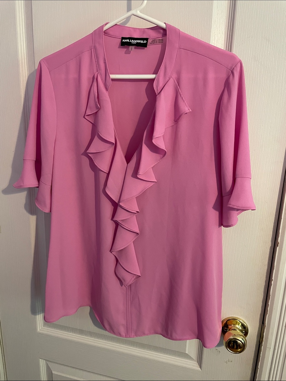 Karl Lagerfeld Pink Ruffle V-Neck Blouse